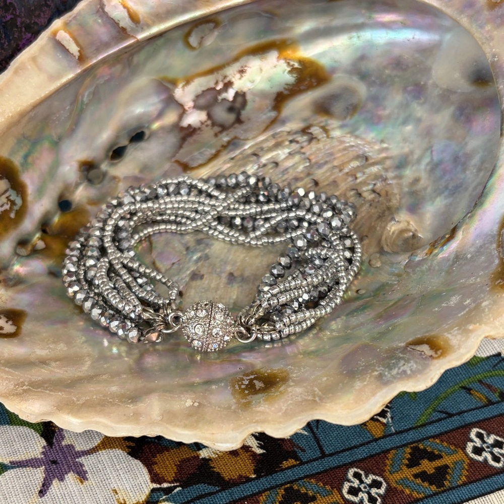 Multi-Strand Silver Crystal Beaded Bracelet